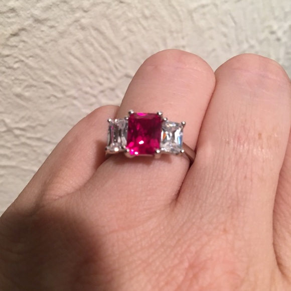 Ruby + White Gem + 9 Karat White Gold Ring, NWOT - Picture 3 of 11